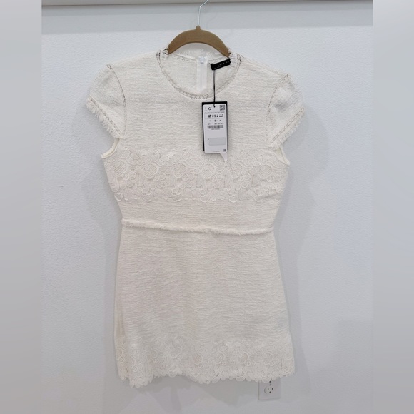 Zara Dresses & Skirts - ZARA NWT White embroidered tweed mini dress | Size M